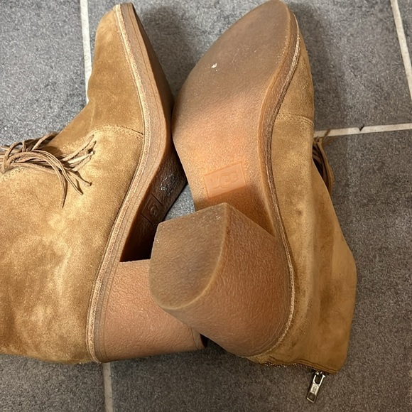 UGG women’s Sz 12 Corin Suede Ankle Boots block heel tassel bow zip back winter - Picture 7 of 9